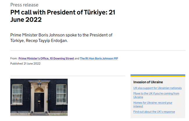 İngiltere Başbakanlık Ofisi de "Türkiye" dedi